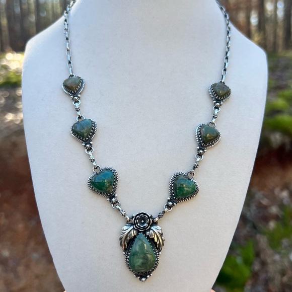 Kingman Turquoise Heart Station Necklace | 925 Sterling Silver - Picture 3 of 15